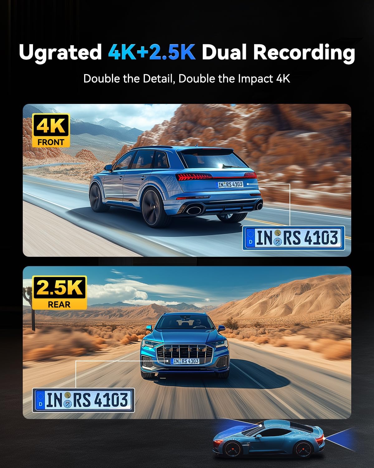 JOMISE T860+ Mirror Dash Cam 4K Front and 2.5K Rear, Detached Front Camera for 10-Minute Install, 3X Zoom Rear View Mirror Camera, 64GB Card Included, Night Vision, WDR, Parking Assist, GPS