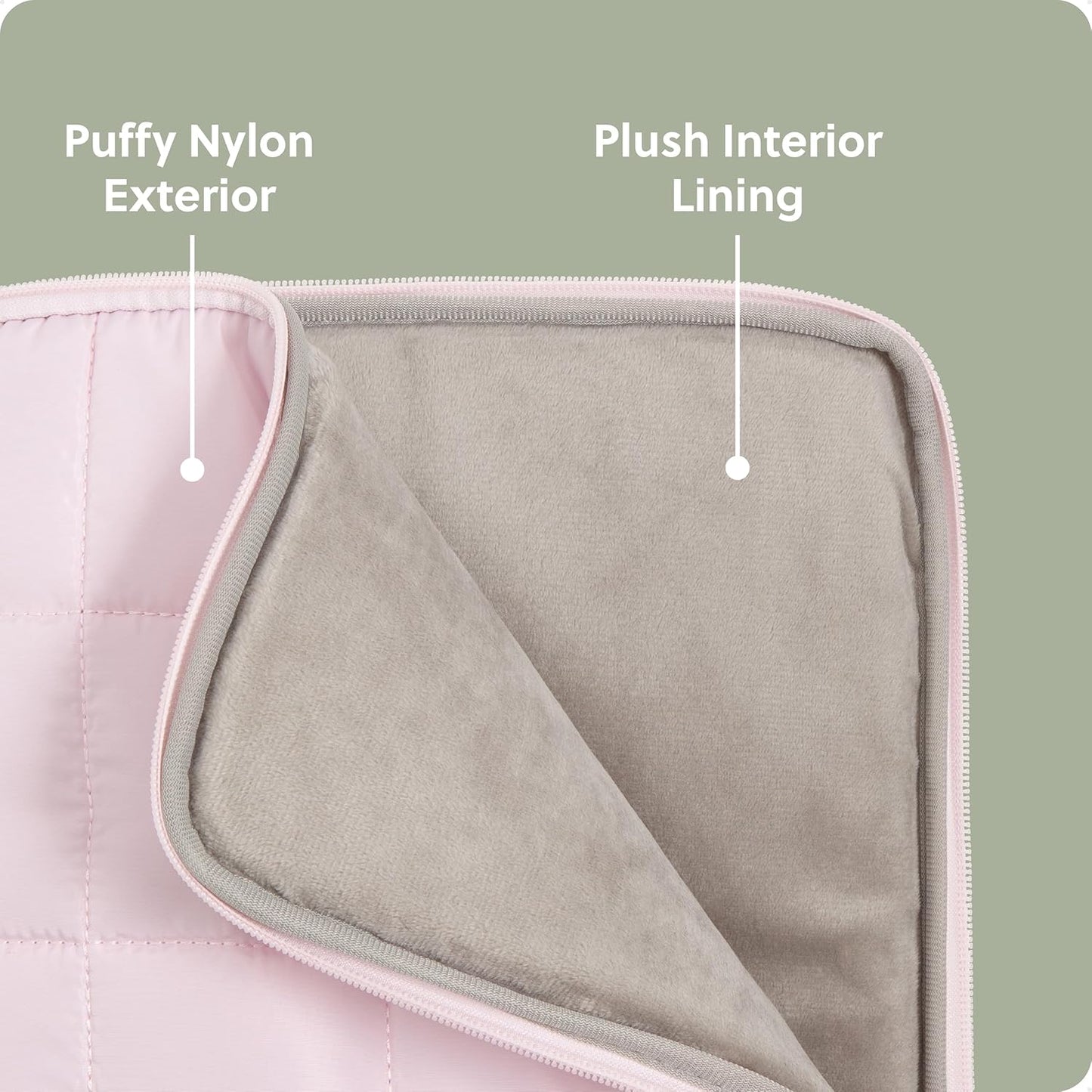 U Brands Nylon Puffer Zipping Large Laptop Sleeve, 9.75" x 13", Computer Accessories, Laptop Bag for MacBook Pro, MacBook Air, Chromebook, HP Computer, Petal Pink