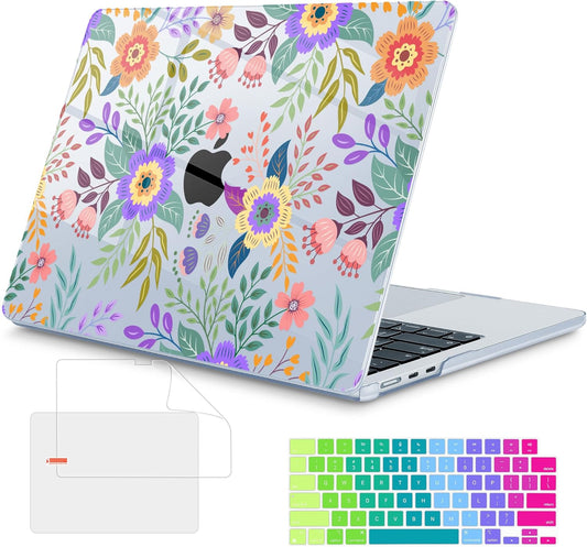 Mektron for 2025 MacBook Air 15 inch M4 Case A3241/ 2024 M3 A3114/ 2023 A2941 M2 Hard Printed Case with 15.3 Liquid Retina Display Touch ID, Plastic Hard Cover & Keyboard Skin- Floral C139-Blue