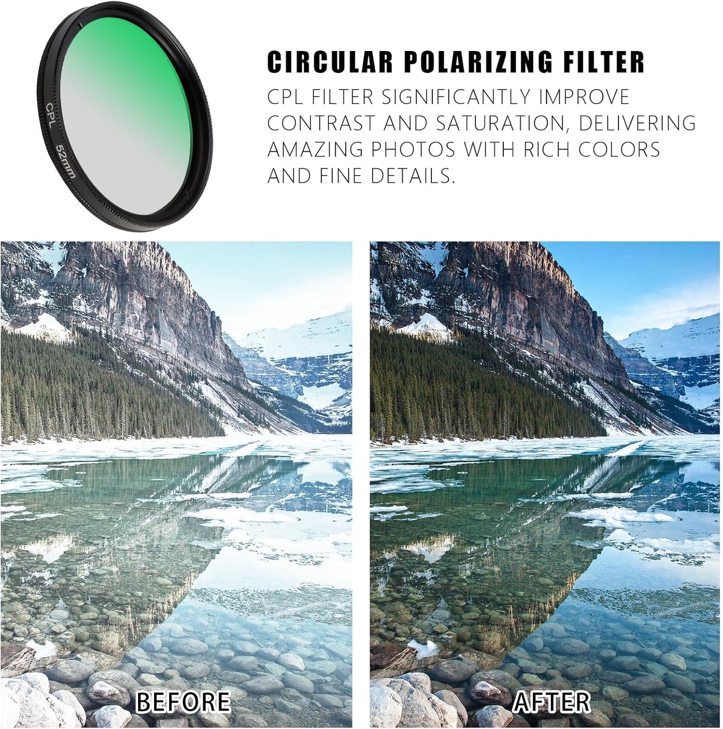 52MM Circular Polarizer Filter, Ultra Slim Multi-Coated CPL Lens Filter, Clip-on Phone Camera Filter Kit, Compatible for iPhone 15 14 13 12 11,Motorola, Google Pixel and Other Smart Phones