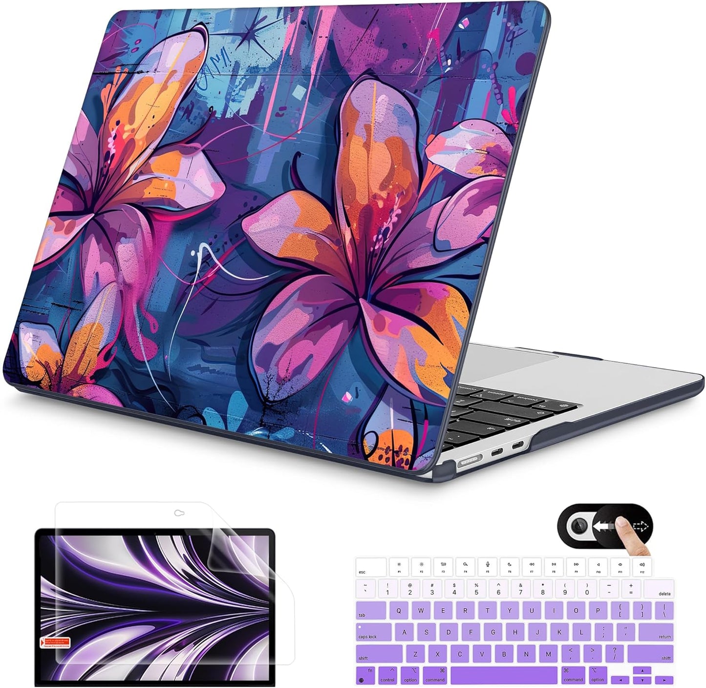 Mektron for 2025 M4 MacBook Air 13.6 Inch A3240 Case Fits 2023 A2681 M2 2024 A3113 M3 Chip with Liquid Retina Display Touch ID, Printed Plastic Hard Shell Cover for MacBook Air 13.6", Graffiti Flower