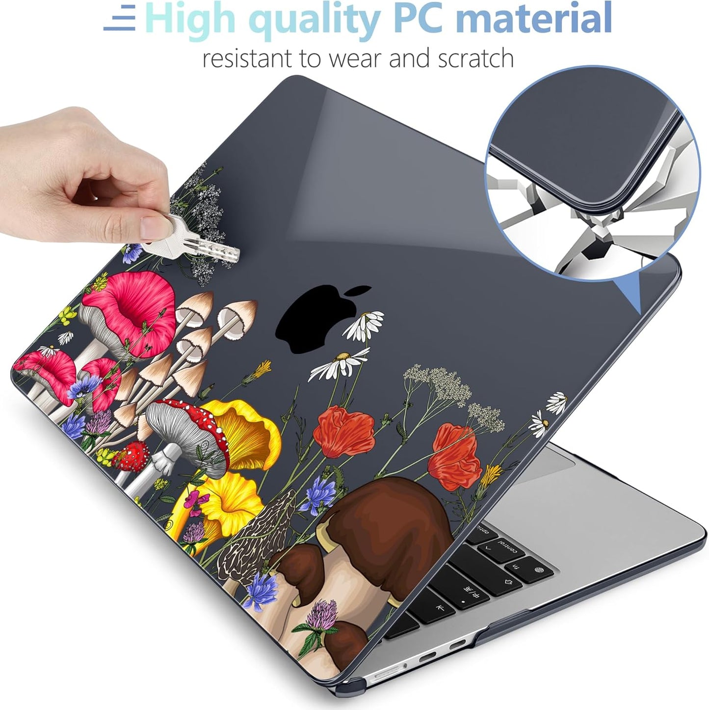 MEEgoodo Case for MacBook Air M4/M3/M2 13.6 inch 2025 2024 2022, Fit Model A3240 A3113 A2681, Compatible with MacBook Air 13 inch, Laptop Hard Shell Case with Keyboard Cover, Forest of Mushrooms