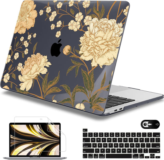 Mektron for MacBook Pro 13-inch Case 2022 2021 2020 Release A2338 M2 M1 A2289 A2251, Printed Plastic Hard Shell Cover for New MacBook Pro 13.3-inch Touch Bar Fits Touch ID，Peony Flowers C186