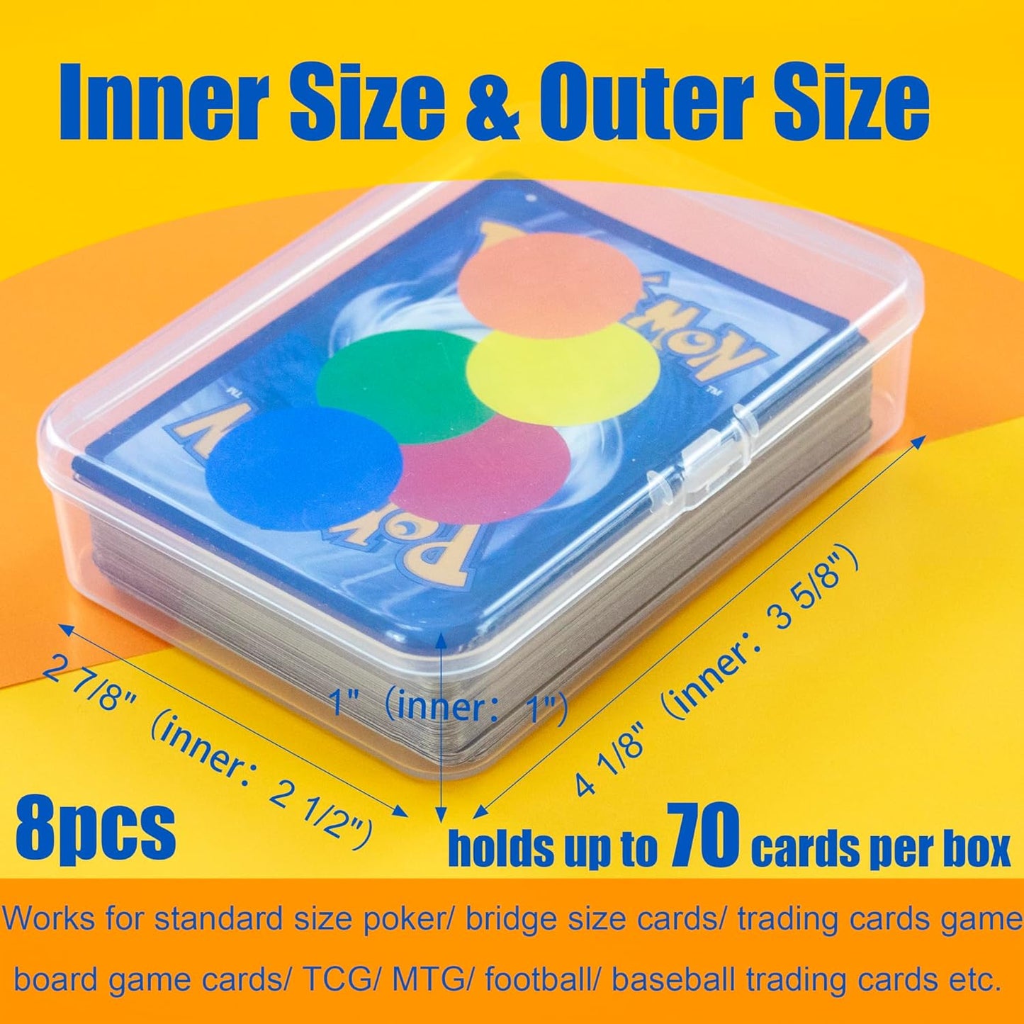 8 Pcs Playing Card Case, Small Clear Box, Plastic Deck Box, Card Deck Holder, Game Card Storage Organizer (8 pcs Standard) (No Cards)