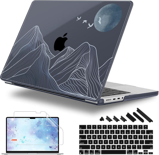 for MacBook Pro 16 inch Case 2021 2022 2023 2024 Release A3186 A3403 M4 A2991 M3 A2780 M2 A2485 M1 Pro/Max, Hard Shell Case with Screen Protector & Keyboard Cover, Abstract Mountain