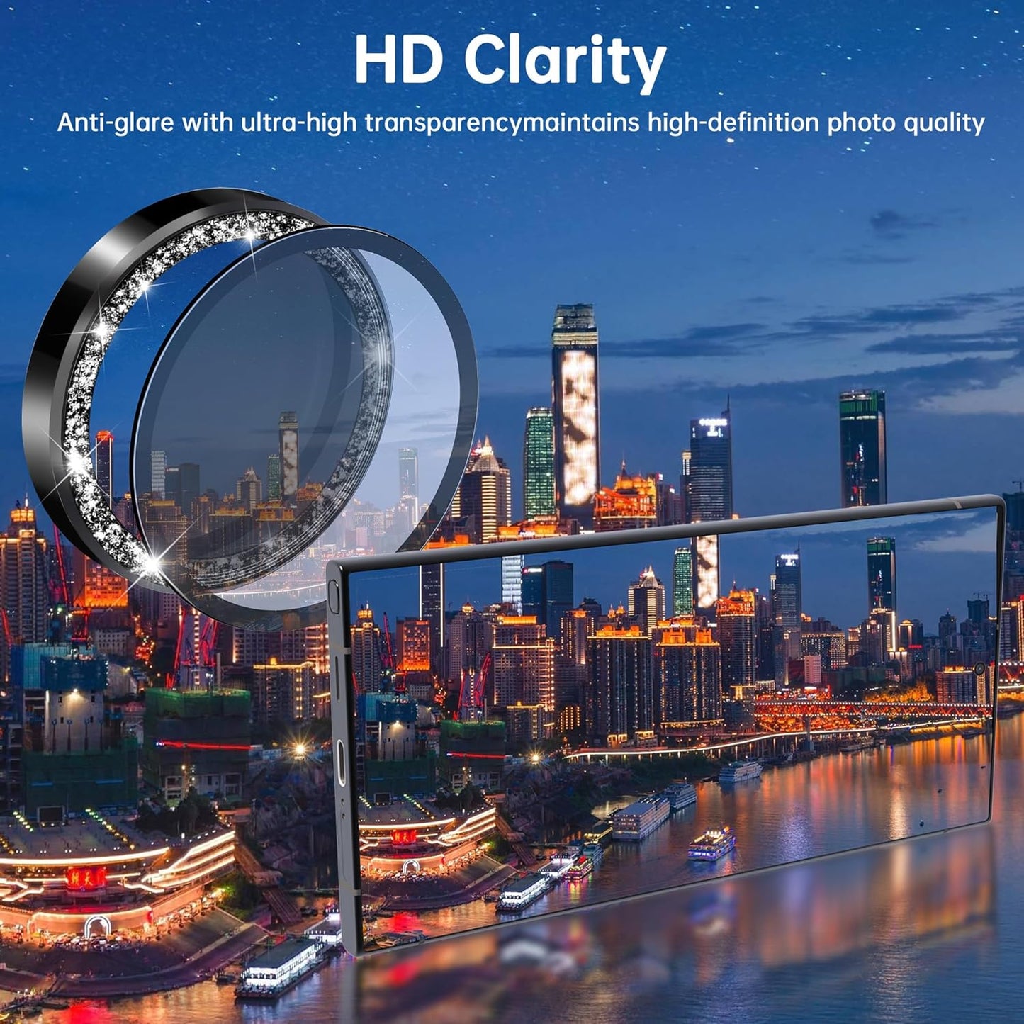 For Samsung Galaxy S25 Ultra Camera Lens Protector, Individual Lens Protector, Ultra HD 9H Tempered Glass Screen Protective Cover, Anti-scratch, Military Grade Drop Protection 2 Set. (Glitter Black, S25 Ultra)