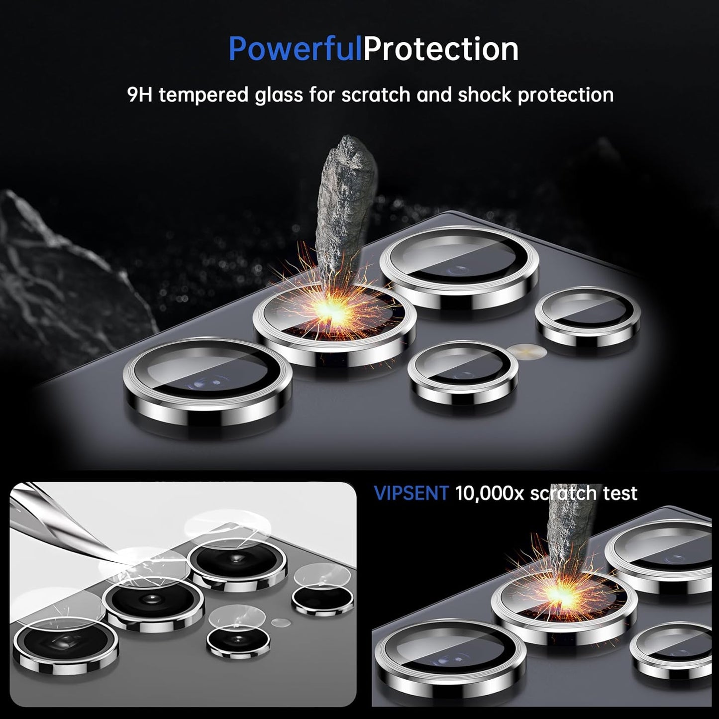 For Samsung Galaxy S23 Ultra Camera Lens Protector, Individual Lens Protector, Ultra HD 9H Tempered Glass Screen Protective Cover, Anti-scratch, Military Grade Drop Protection 2 Set. (Titanium Silver, S23 Ultra)