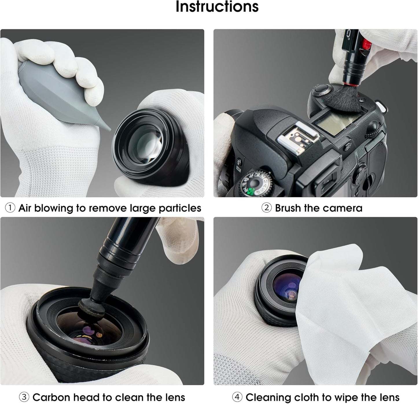 VSGO 4-in-1 Camera Cleaning Kit for Canon, Nikon, Sony DSLR Cameras, Air Blower, Lens Brush Pen, Microfiber Cloths (VS-A13E)