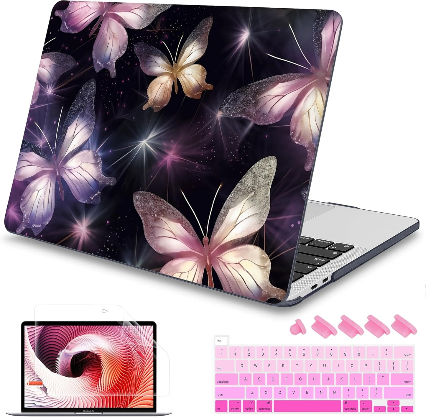 Mektron Designed Case for MacBook Pro 16 Inch A2141 Cover 2019 Release 16" with Liquid Retina Display/Touch ID, Plastic Hard Shell with Keyboard Skin & Screen Protector, Glittering Butterfly