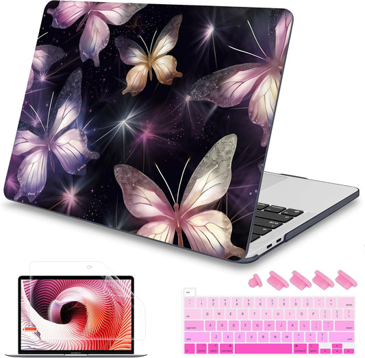 Mektron Designed Case for MacBook Pro 16 Inch A2141 Cover 2019 Release 16" with Liquid Retina Display/Touch ID, Plastic Hard Shell with Keyboard Skin & Screen Protector, Glittering Butterfly