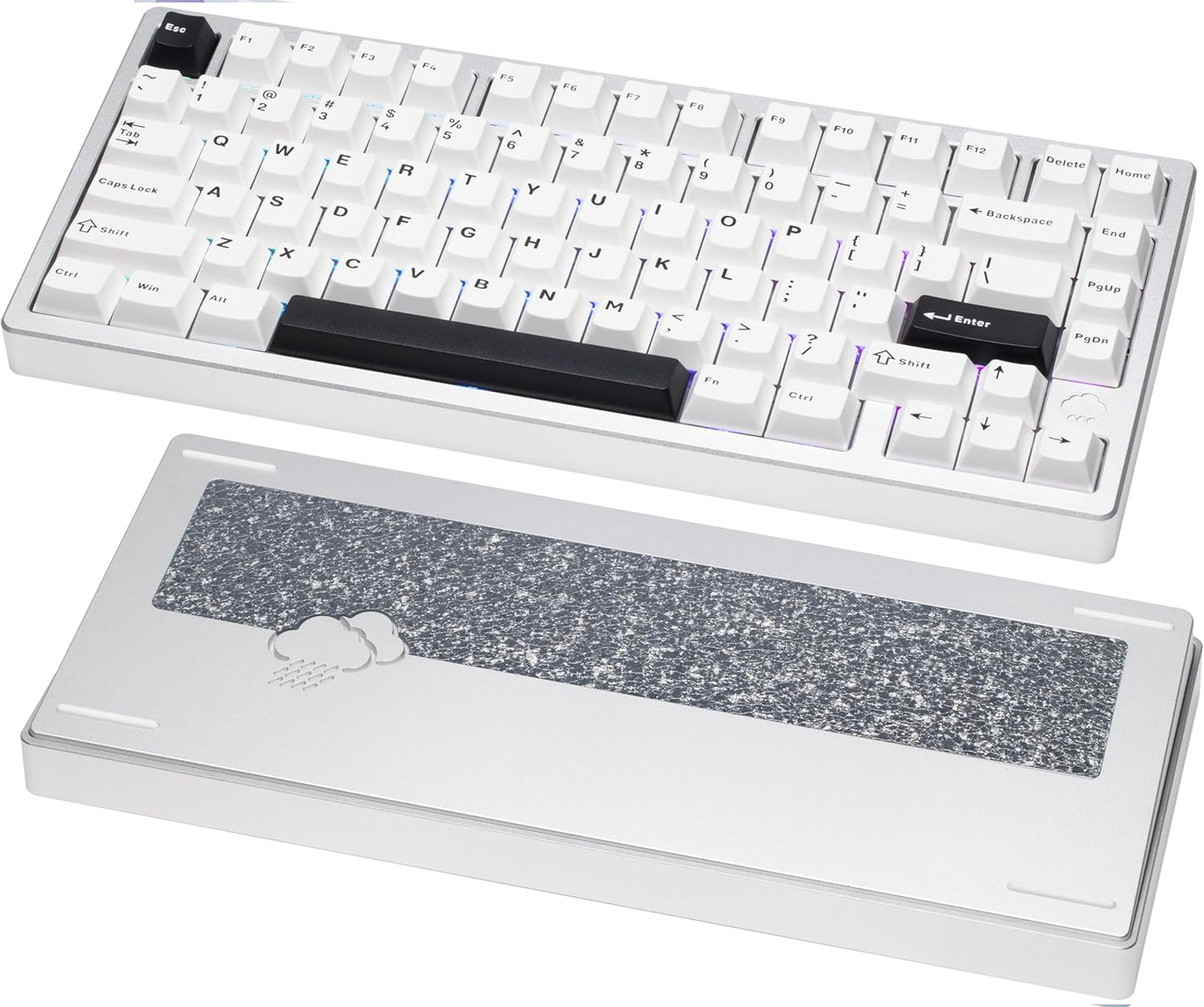 KEEBMONKEY WOBKEY Rainy 75 CNC Aluminum HMX/JWK/Cocoa Switches Triple-Mode Connectivity Mechanical Keyboard with Superior Acoustics, RGB/FR4/Silver SUS304/7000mAh/Cocoa Switch (Pro - Silver)