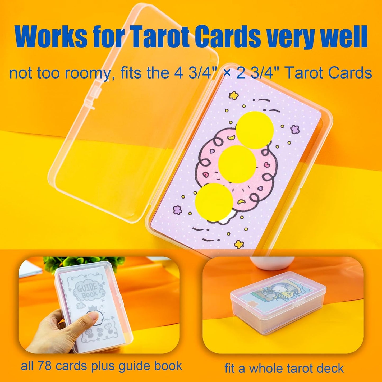 3 Pcs Tarot Card Case, Tarot Card Holder for 4 3/4"×2 3/4" Standard Tarot Cards, Plastic Clear Card Deck Box Storage, Playing Card Case for Large-sized Cards,5" ×3 1/4" ×1 3/8" (NO Cards)