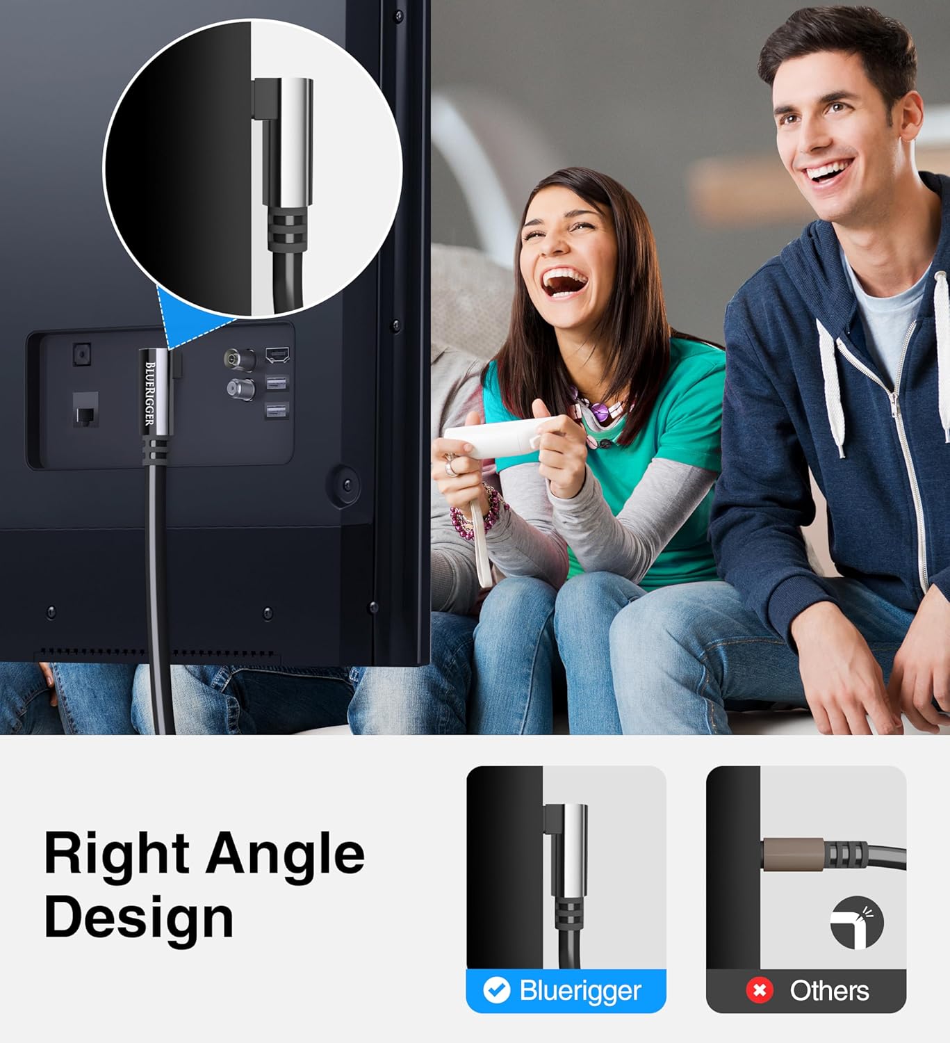 BlueRigger Optical Audio Toslink Cable - 35FT (90 Degrees Optical Cable for Soundbar, 360 Degree Rotatable Right Angle, S/PDIF Digital Toslink) - Fiber Optic Compatible with HDTV, Game Console, DVR