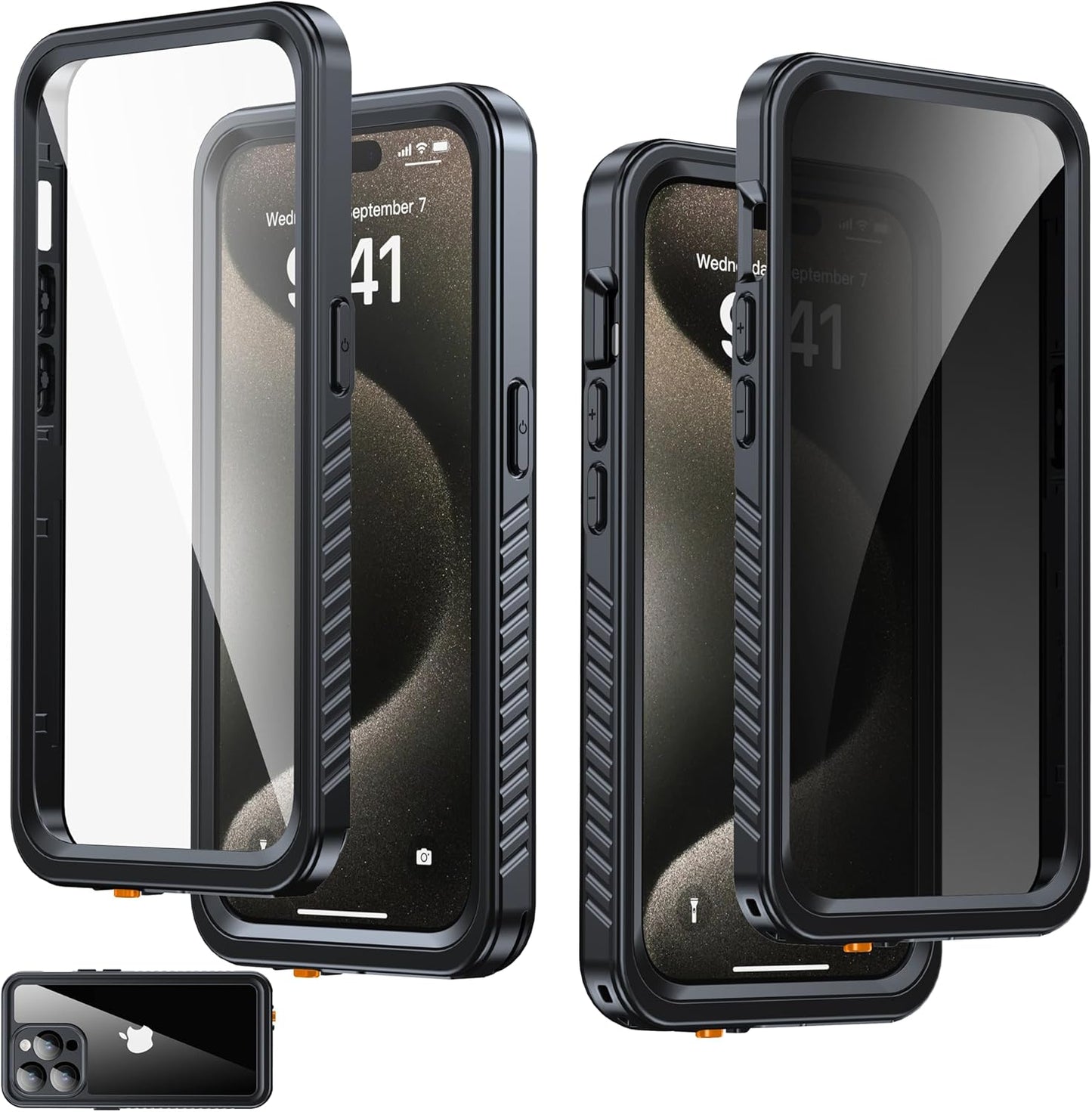 for iPhone 15 Pro Case Waterproof - Built-in Privacy Screen Protector & HD Screen Protector [IP68 Underwater] Shockproof Dustproof Full Body Protection iPhone 15 Pro Phone Case Black