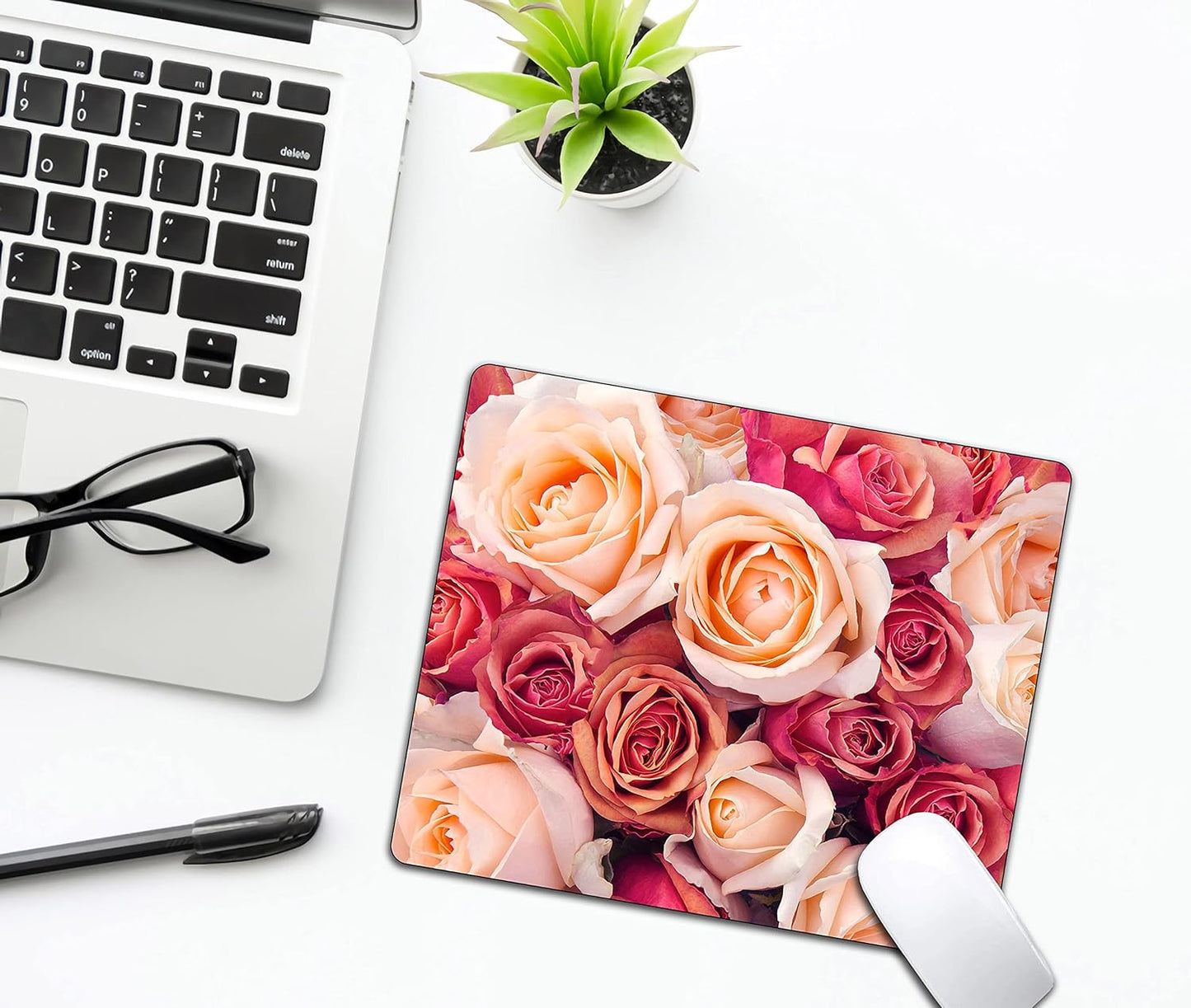Blooming Roses Mouse Pad, Beautiful Flowers Mousepad for Design, Anti-Slip Rubber Base Wireless Mouse Pads for Laptop