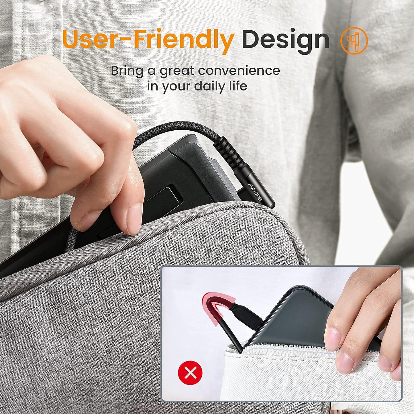 AINOPE USB C Cable Right Angle (2-Pack, 10ft+10ft) 3.1A Type C Charger Fast Charging, Resistant Nylon Braided USB A to USB C Charger Cable (Black)