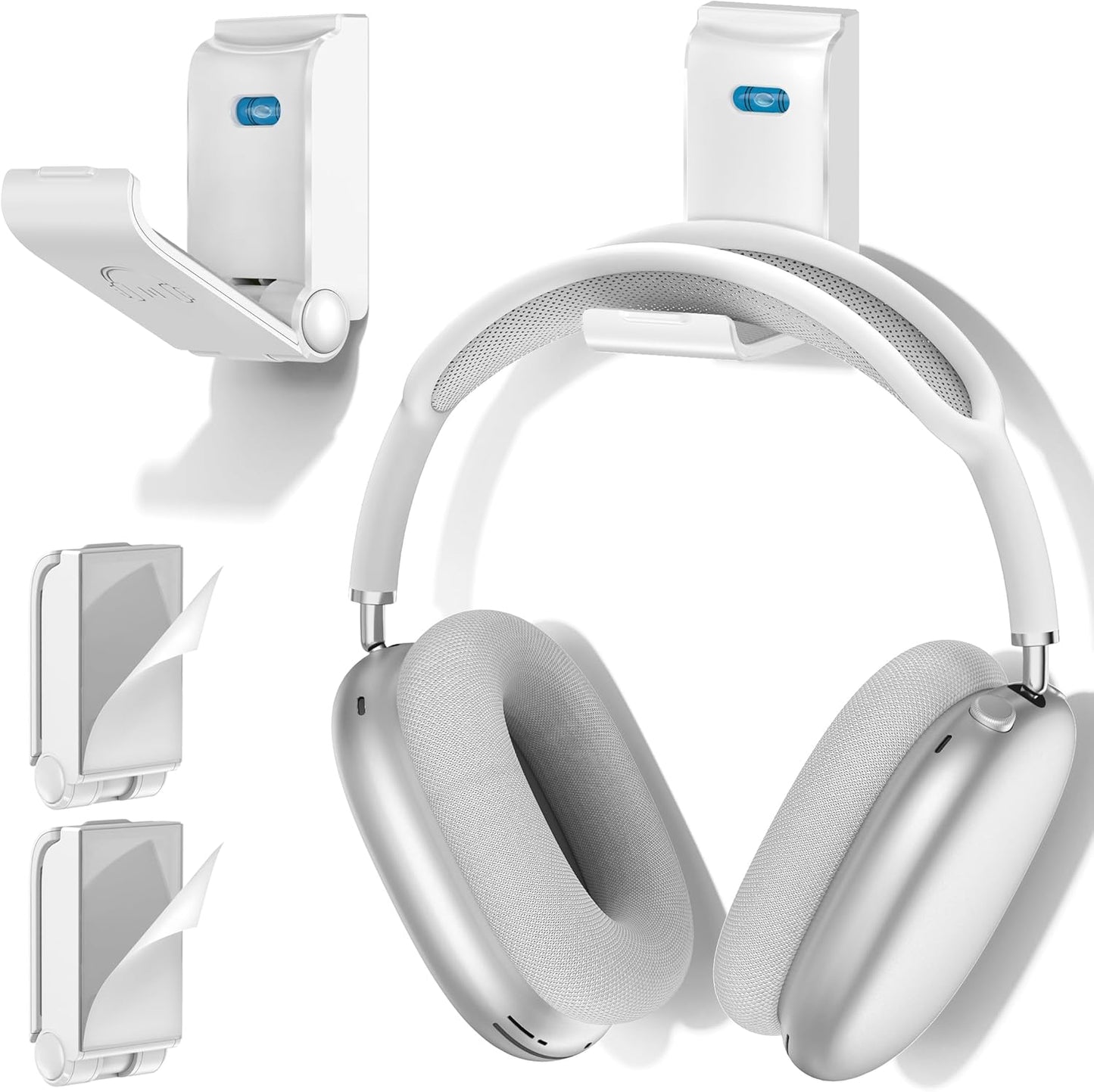 Headphone Stand, Wall Mount Headset Hanger, Gaming Headphone Holder Hook Clip, Foldable Headset Stand Desk Holder for PC Earphone Accessories, White(2 Pack)