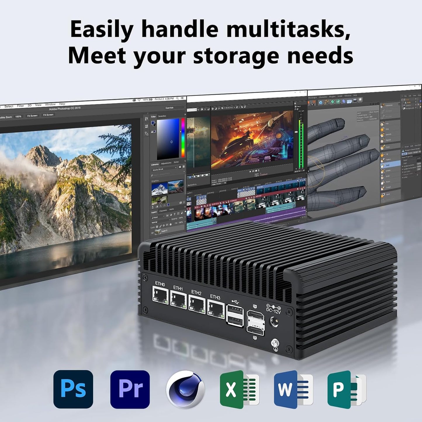 Firewall Micro Appliance Core N150,4xi226-V 2.5G Fanless Mini PC,DDR5,2*NVMe 2*SATA,6*USB,2*HDMI,Type-C,DP,Firewall Mini PC NAS Server