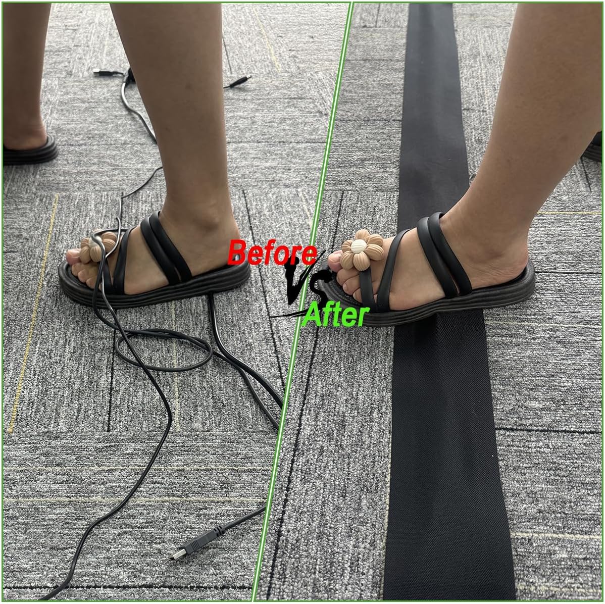 Floor Cable Covers - 20ft Oxford Fabric Cord Protector with Adhesive Hook & Loop,Waterproof Wire Storage Sleeve for Any Floor Surface,Durable Cable Management to Prevent Tripping Hazards (Black, 20ft)