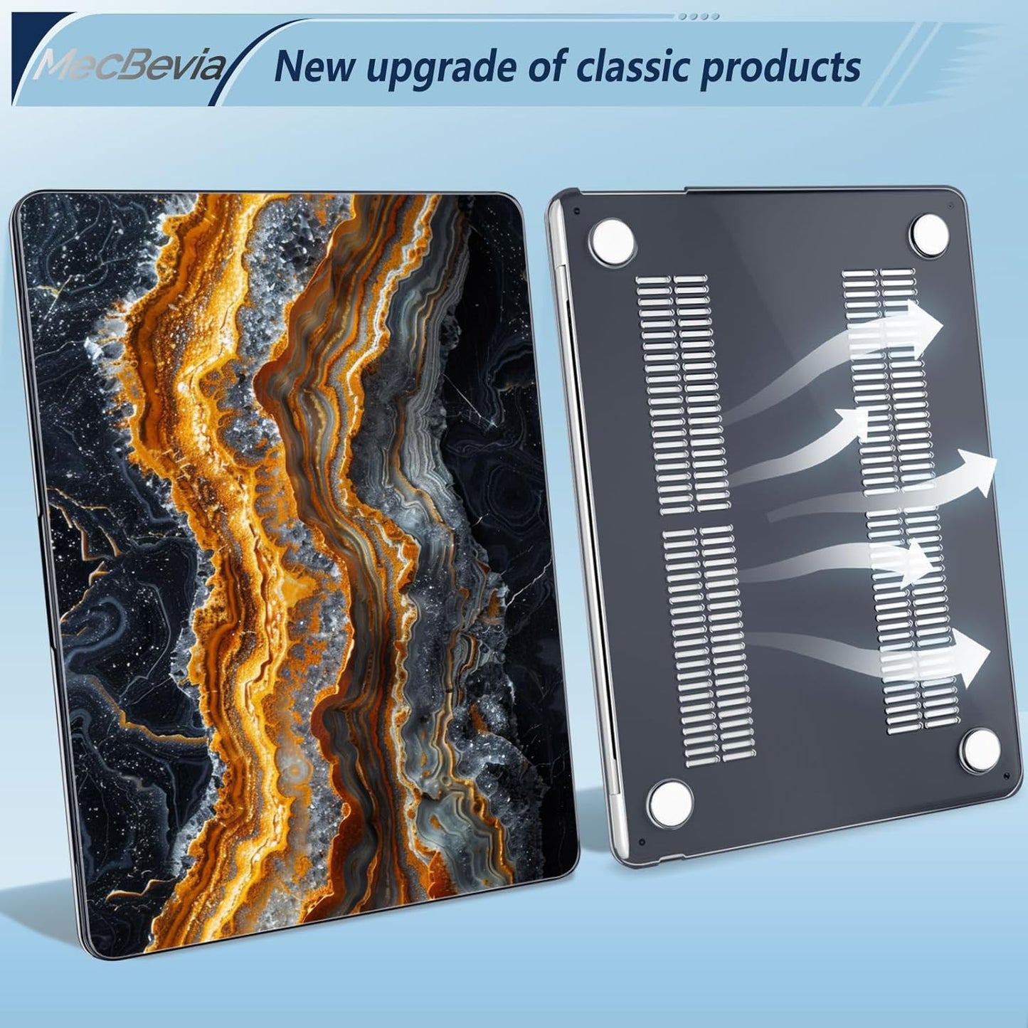 Compatible with MacBook Air 13.6 inch Case, M4 A3240/M3 A3113/M2 A2681 (Released 2025 to 2022), Hard Shell, Keyboard Cover, Screen Protector, Webcam Cover & Type-C Adapter, Black Gold