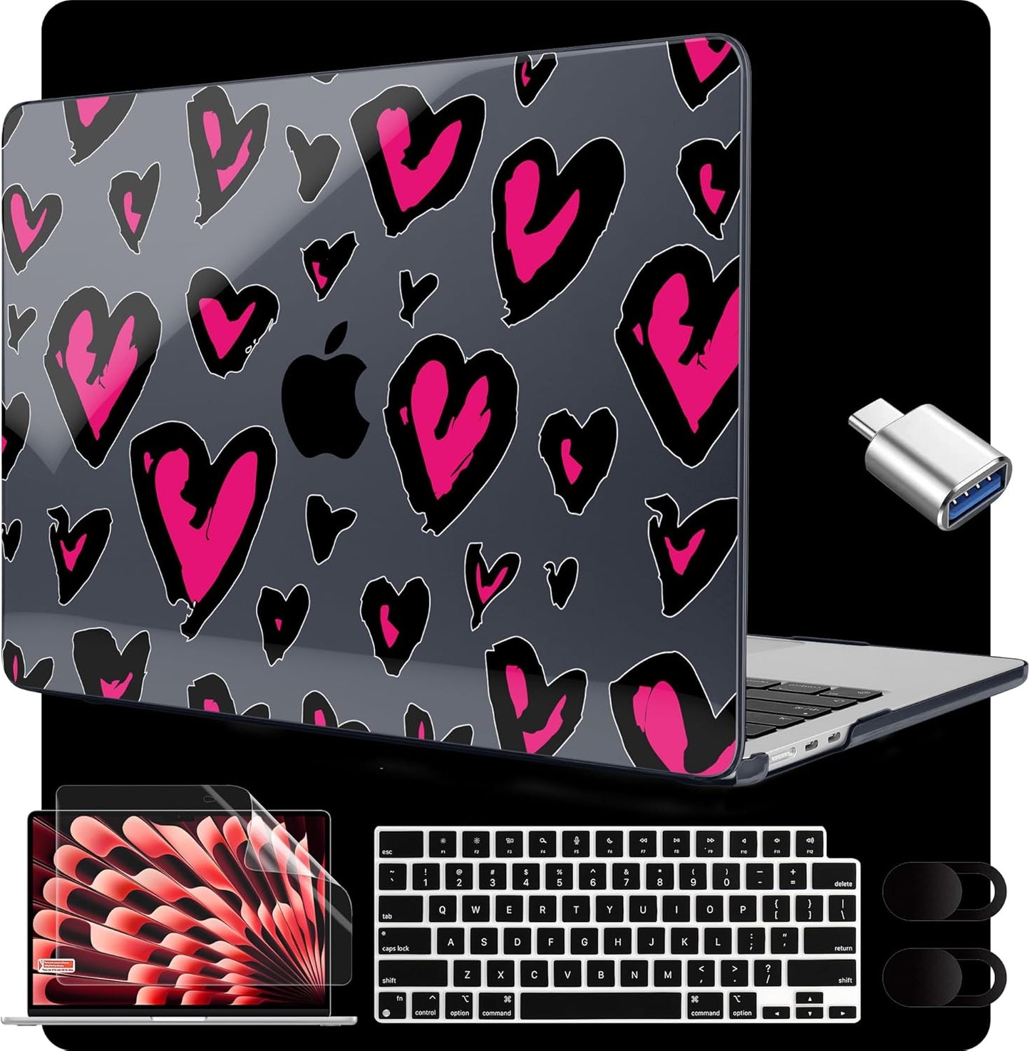MEEgoodo for M4/M3/M2 MacBook Air 15.3 inch Case 2025 2024 2023, Case Fit Model (A3241/A3114/A2941) for MacBook Air 15 inch, Laptop Hard Shell with Keyboard Cover, Handwritten Heart