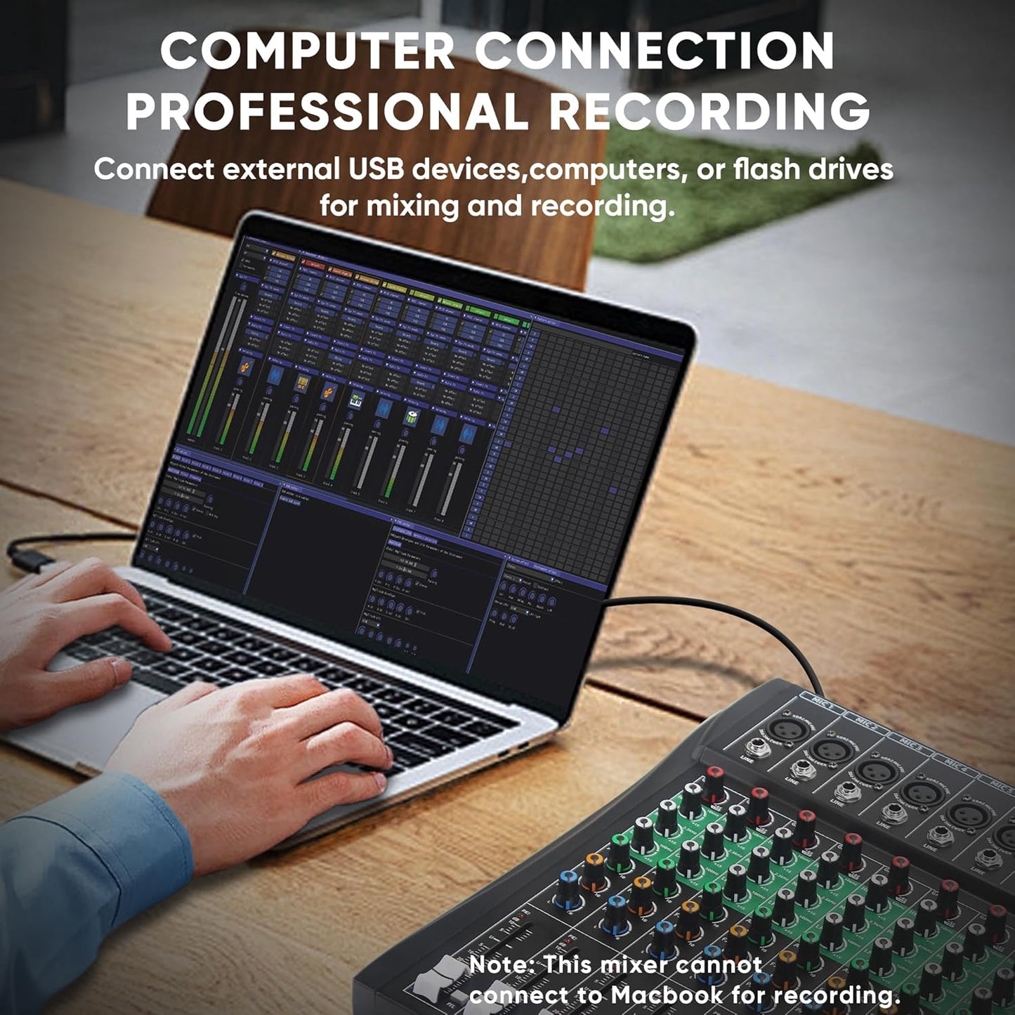 6 Channel Audio Mixer, Professional DJ Mixer Board Sound Music Mixing Console Digital Mixer with Reverb, Bluetooth, USB Port, 48V Phantom Power for Recording Karaoke Podcasting