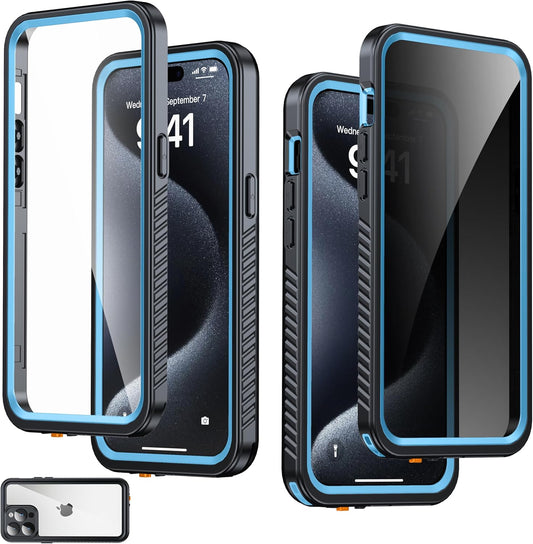 for iPhone 15 Pro Max Case Waterproof - Built-in Privacy Screen Protector & HD Screen Protector [IP68 Underwater] Shockproof Dustproof Full Body Protection iPhone 15 Pro Max Phone Case