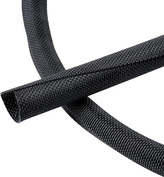 Black Braided Cable Management Sleeves Wire Loom Tubing Cord Protector Self-Wrapping (3/8"-20Feet)