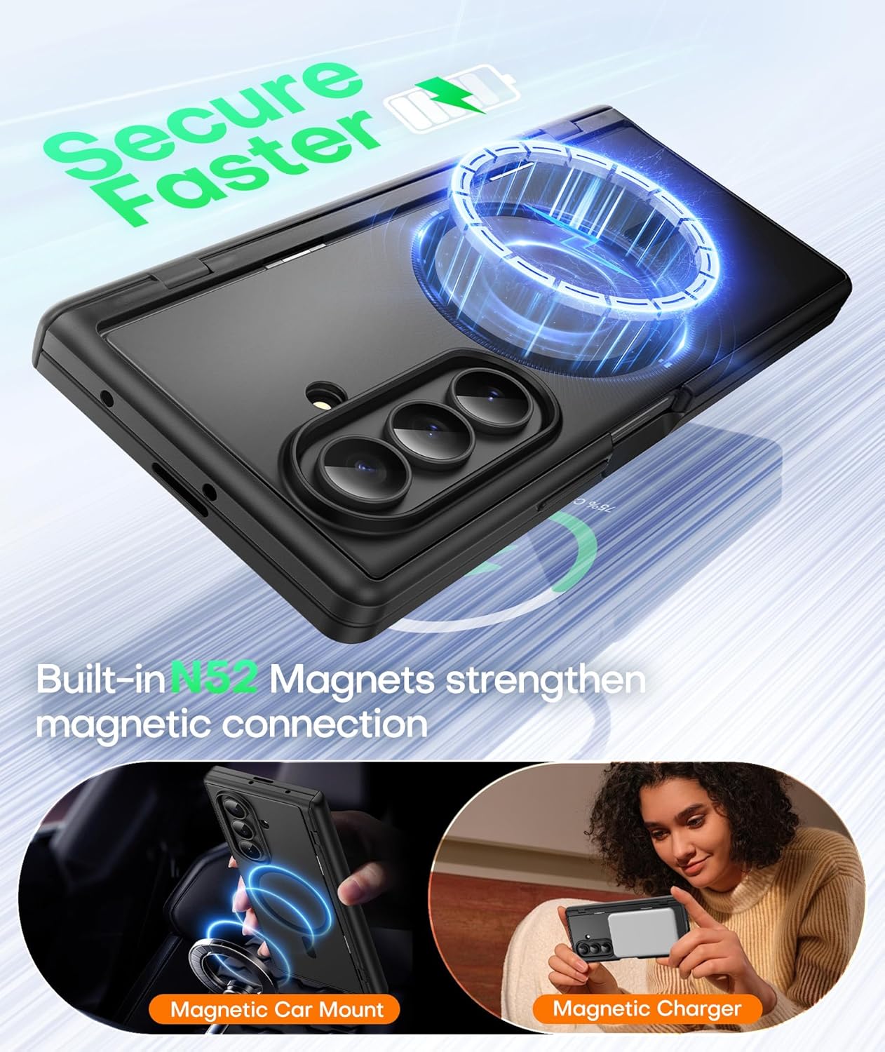 BERFY Magnetic for Samsung Galaxy Z Fold 7 Case with Privacy Screen Protector, [Compatible with MagSafe][Anti Spy] Built-in Hidden Kickstand, Full-Body Shockproof Slim Phone Case for Z Fold 7, Black