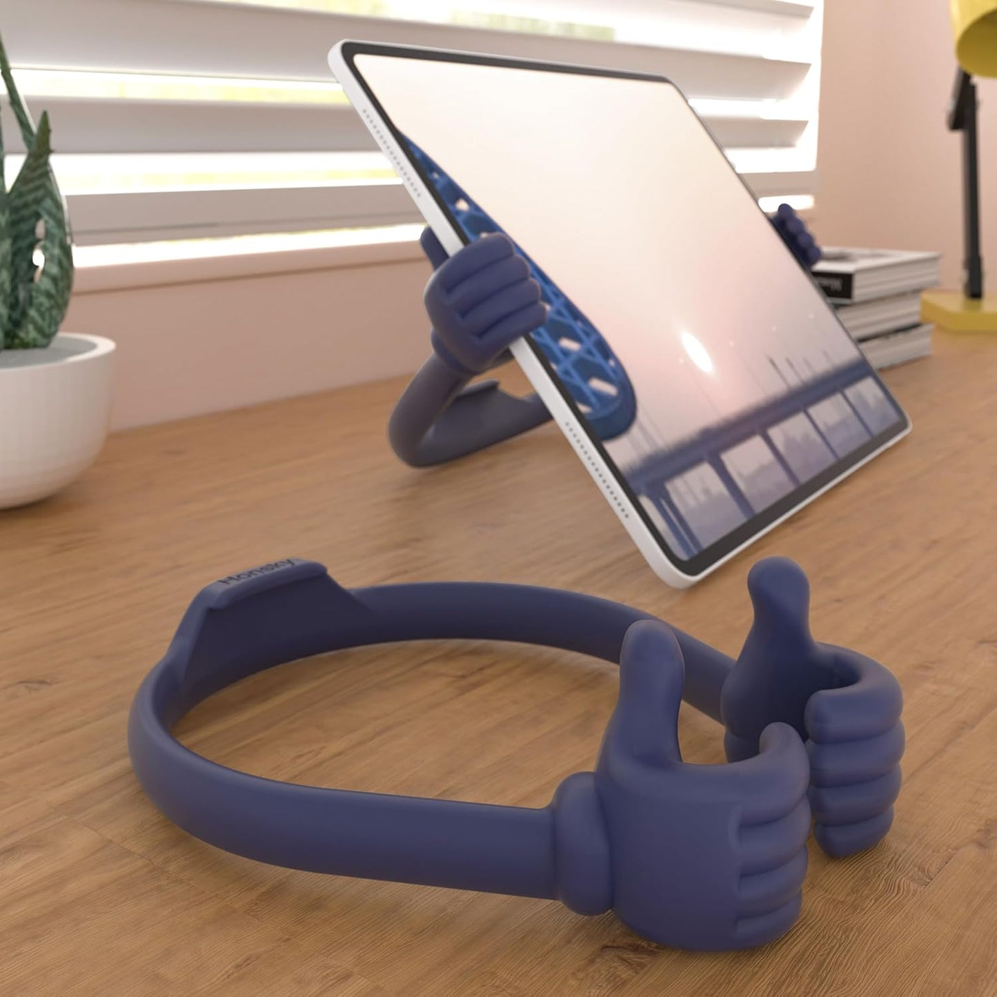 Honsky Thumbs Up 2 Pack Tablet Stands, Compatible with iPad, Samsung Galaxy, iPhone Pro Max, Universal Cute, Blue/Purple