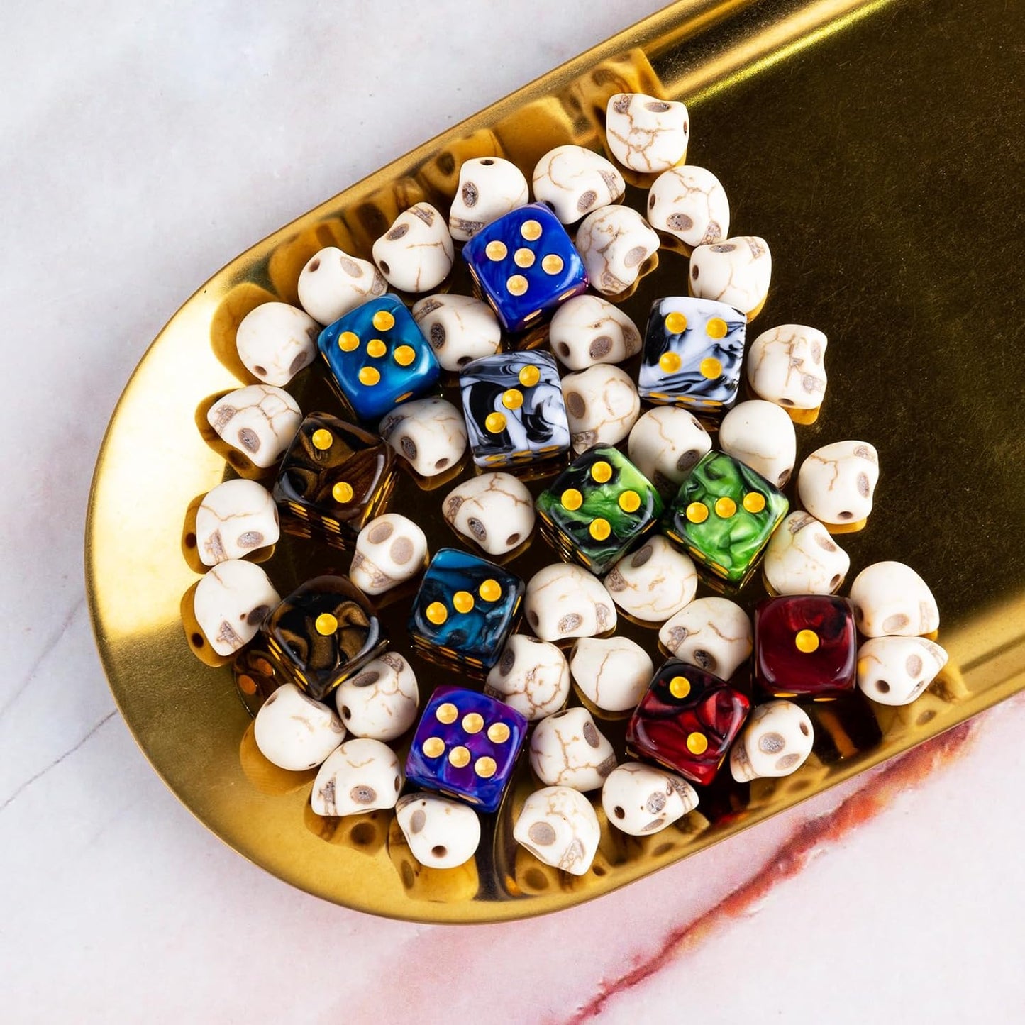 48 PCS 12mm 6 Sided Dice Set Marble D6 Dice Round Corner Board Game Dice for Tenzi Farkle Bunco MTG DND or Math Learning