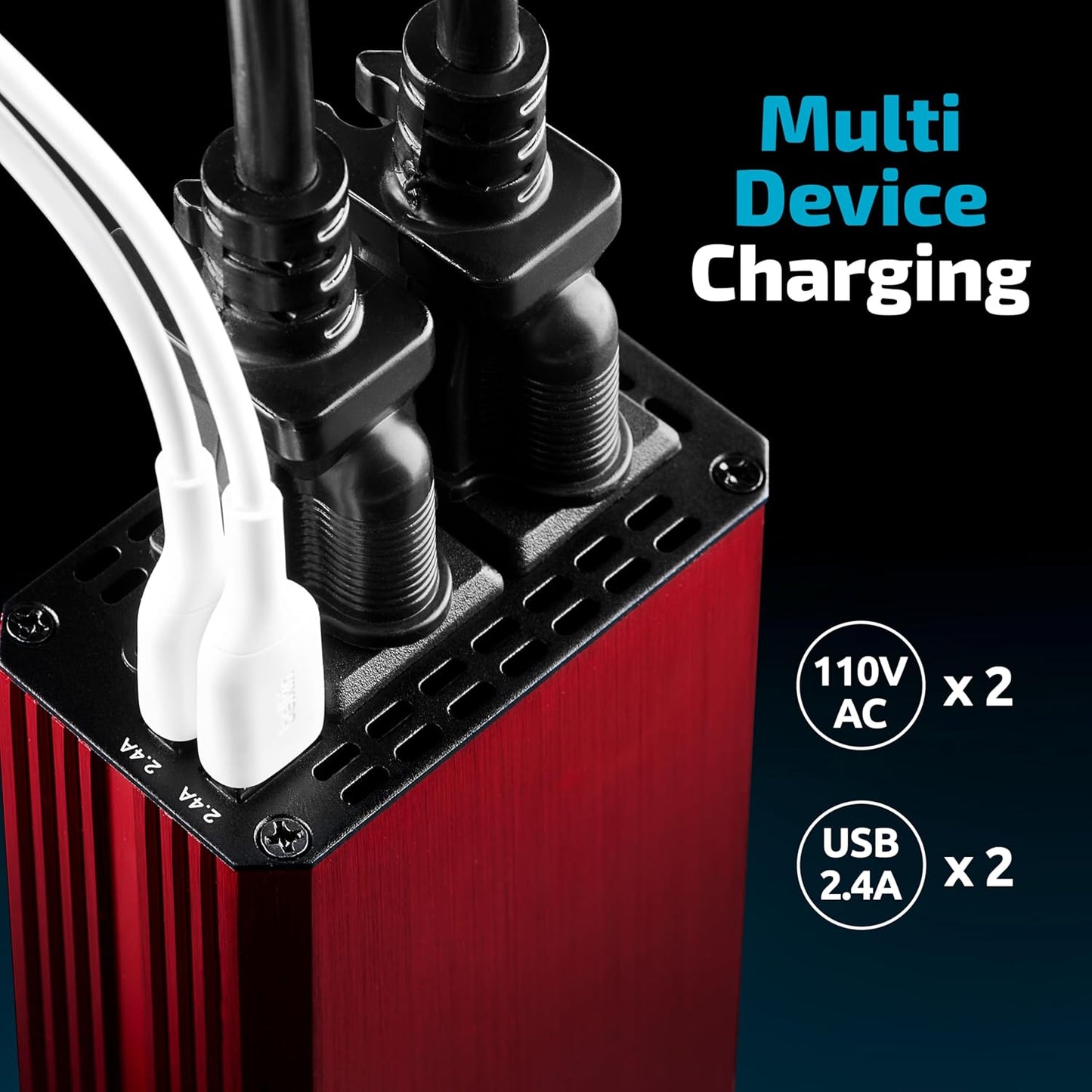 300W Car Power Inverter 12v DC to 110v AC – Car Adapter for Plug Outlet, DC to AC Converter, 4.8A Dual USB by Odoga