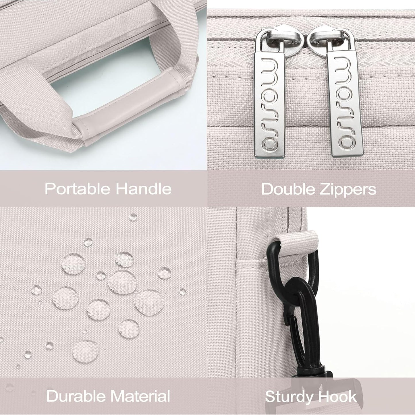 MOSISO Laptop Shoulder Bag, Computer Bag with 2 Raised&1 Flapover&1 Horizontal Pocket&Handle&Belt