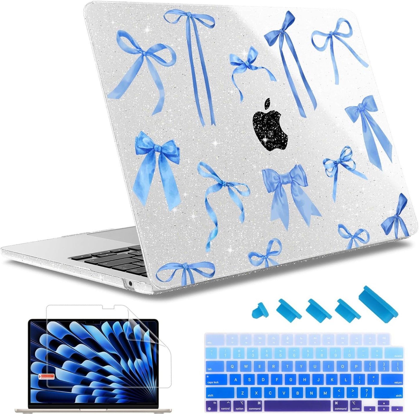 May Chen for MacBook Air 13.6 inch Case A3240 M4 A3113 M3 A2681 M2 with Retina Dispaly, 2025 2024 2023 2022 Release, Plastic Hard Shell Case with Screen Protector & Keyboard Cover, Watercolor Bows