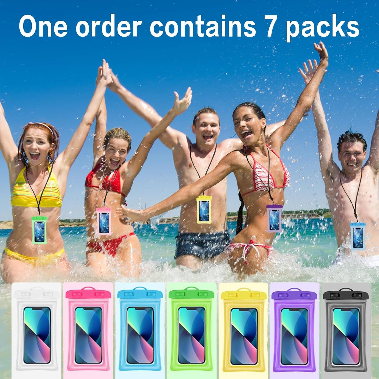 7 Pcs Waterproof Phone Pouch, Universal IPX8 Floating Waterproof Cell Phone Case Dry Bag, Compatible with Most Cell Phone on Market, Waterproof Phone Protector for Beach Swimming