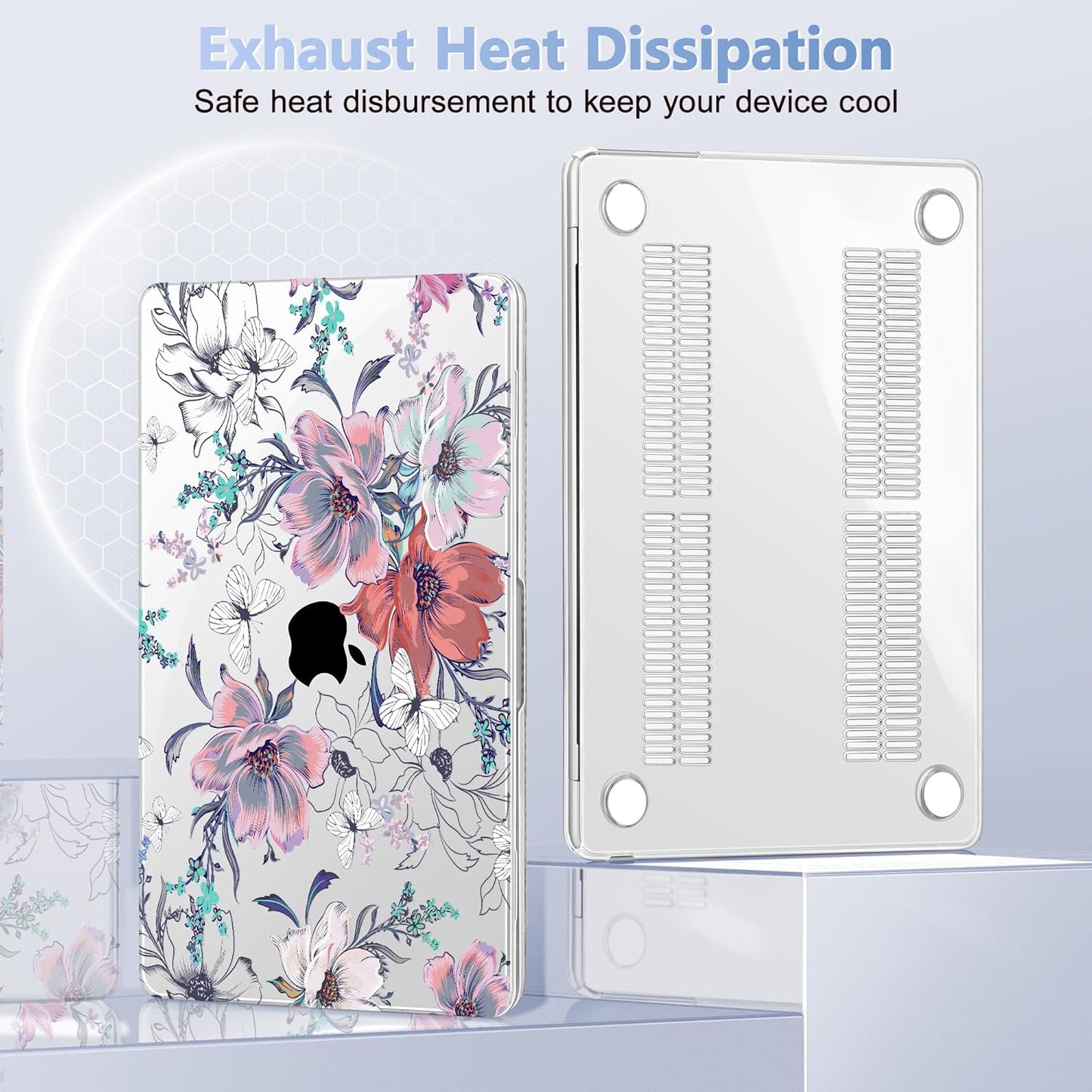Case for MacBook Air 15 Inch 2025 2024 2023 Release M4 A3241 M3 A3114 M2 A2941, Hard Shell with Screen Protector & Keyboard Cover, Compatible with Touch ID, Floral C319
