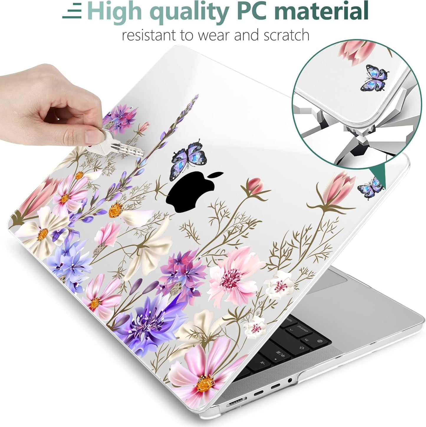 DONGKE for M4 MacBook Pro 16 Inch Case 2024 2023 2021 A3403 A3186 M3 A2991 M2 A2780 M1 A2485 Pro/Max Chip, Plastic Hard Shell Case & Keyboard Cover for Mac Pro 16 with Touch ID, Butterfly Floral