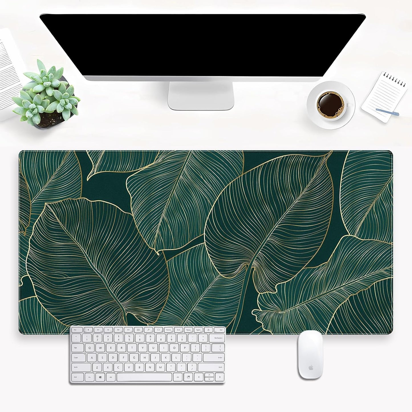 Green Desk Mat Monstera Palm Leaf Mouse Pad Large Gaming Mouse Pad XL Full Desk Mousepad Extended Keyboard Mat Big Long Mouse Mat Computer Laptop Desktop Mat Pad Desk Decor 31.5''X15.7''