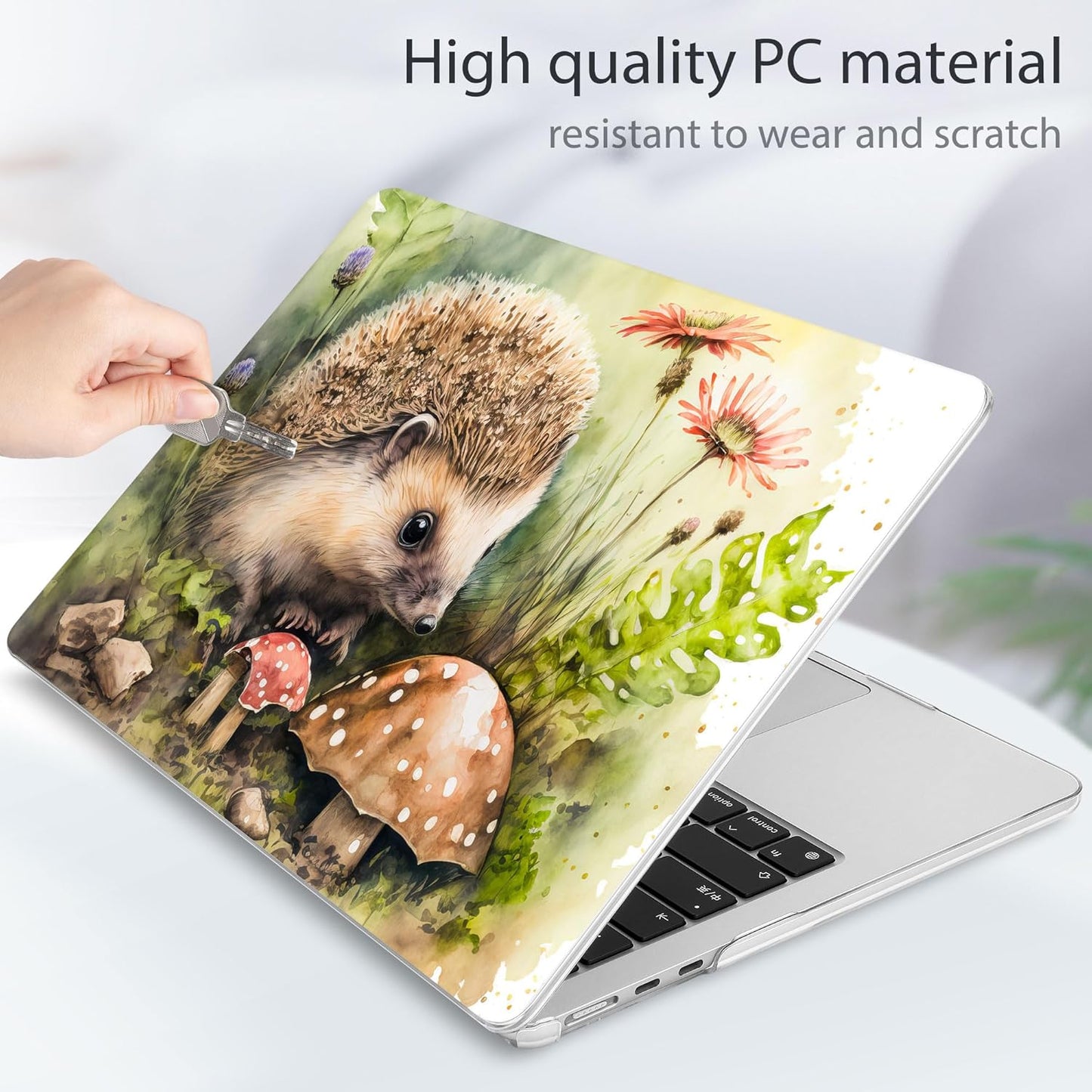 May Chen for MacBook Air 13.6 inch Case A3240 M4 A3113 M3 A2681 M2 with Retina Dispaly, 2025 2024 2023 2022 Release, Plastic Hard Shell Case with Screen Protector & Keyboard Cover, Hedgehog watercolor