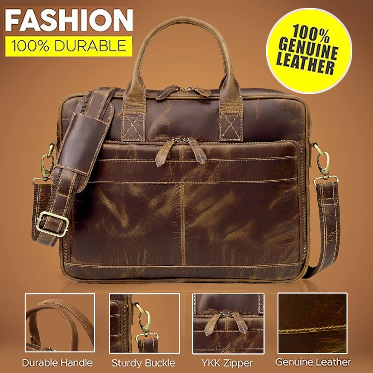 VC VINTAGE COUTURE Leather briefcase bag for men Leather Laptop Bags For Men and Women Travel Messenger Bag