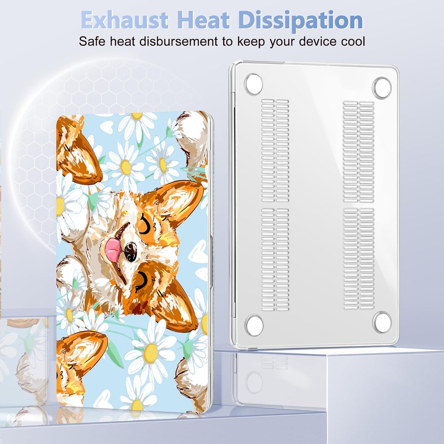 Case for MacBook Air 15 Inch 2025 2024 2023 Release M4 A3241 M3 A3114 M2 A2941, Hard Shell with Screen Protector & Keyboard Cover, Compatible with Touch ID, Cute Corgi Dog