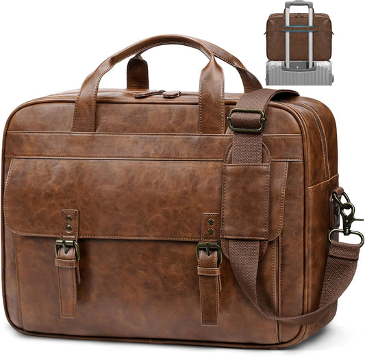 RAINSMORE Messenger Bag for Men 16 Inch Laptop Bag Vintage Leather Waterproof Laptop Briefcases Large Computer Satchel Bag