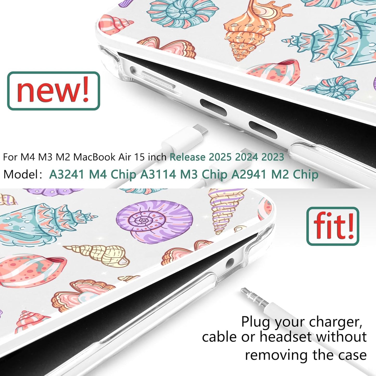 TWOLSKOO Compatible with M4 MacBook Air 15 inch Case 2025-2023 Released Model M4 A3241 M3 A3114 M2 A2941, Plastic Hard Shell & Screen Protector & Keyboard Cover & Type C Adapter, Colorful Shells