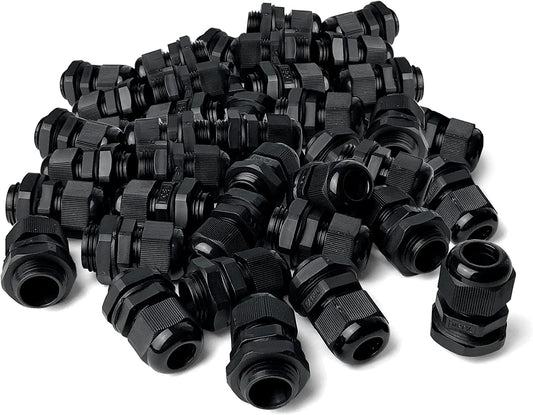 MGI SpeedWare 1/2" NPT Strain Relief Nylon Cord Grip Cable Glands, Black Plastic Grommet 20-Pack