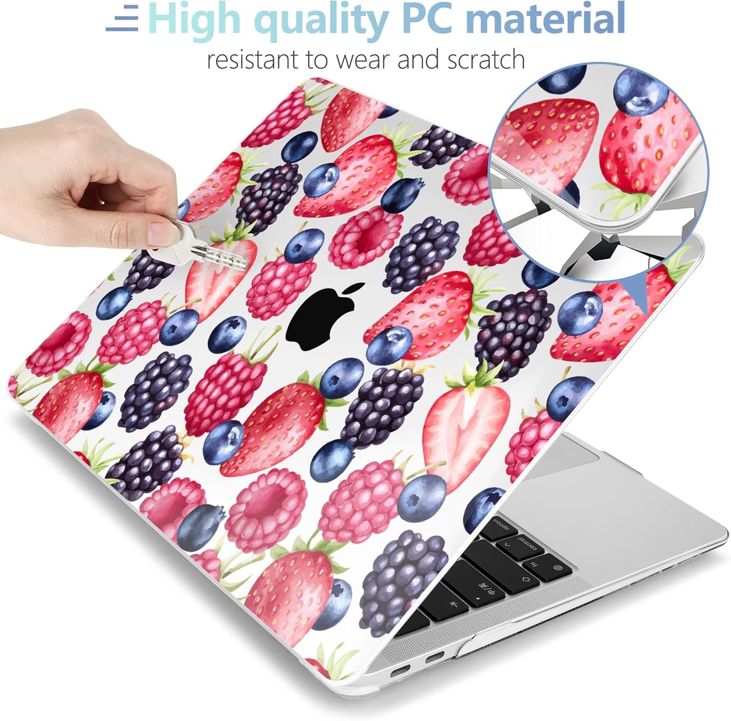 MEEgoodo for MacBook Air 13.3 inch Case 2021 2020 2019 2018 A2337 M1 A2179 A1932, Laptop Shell for MacBook Air M1 with Keyboard Webcam Cover & Trackpad Film & Type C Adapter,Fresh Berries Pattern