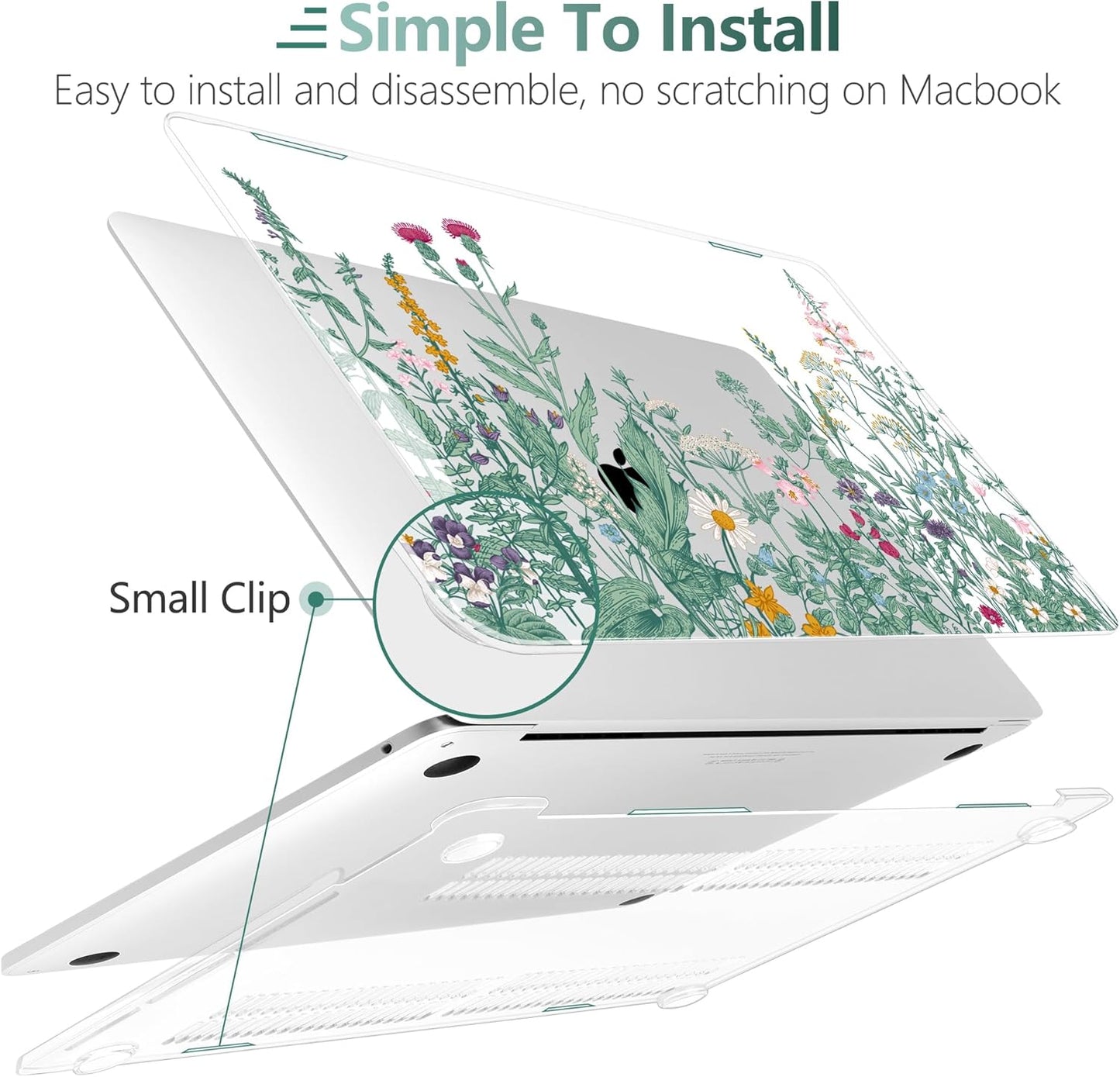 TWOLSKOO Compatible with MacBook Pro 13 inch Case 2023-2016 A2338 M2/M1 A2251 A2289 A2159 A1989 A1706, Plastic Hard Shell Cover & Keyboard Skin & Screen Protector, Botanical Illustration