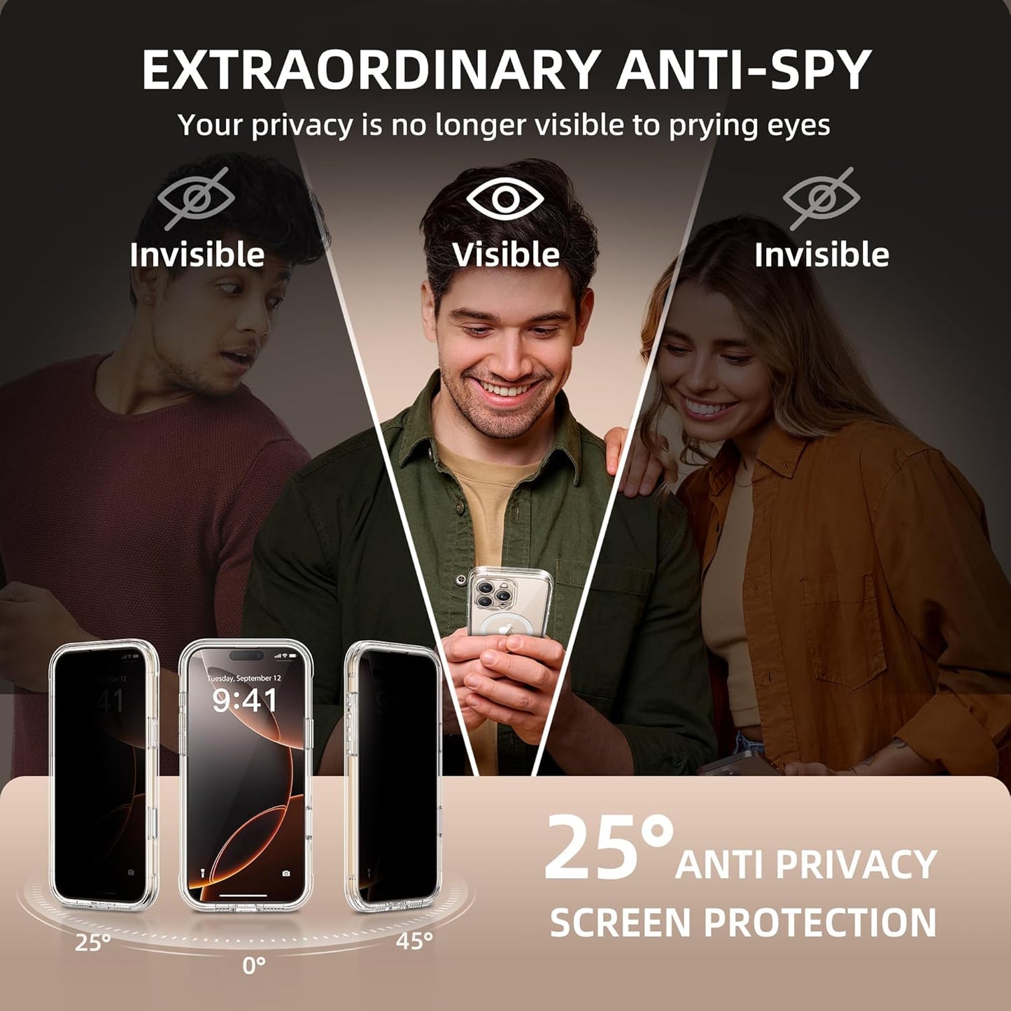 BERFY Magnetic for iPhone 16 Pro Case, Compatible with MagSafe, Built-in Privacy Screen Protector and Upgraded Camera Protection, Anti-Spy Full Body Shockproof Phone Case for 16 Pro 6.3", Transparent