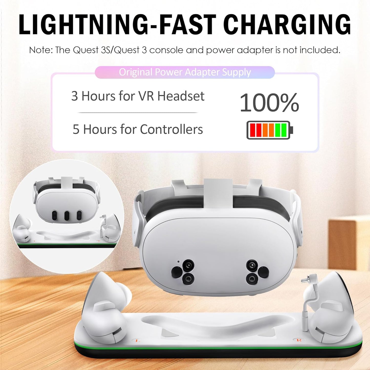 Charging Dock for Quest 3S, VR Stand for Meta Quest3, Charge Station for Oculus Quest 3S Supports Headset with Type-C Magnetic Suction Cable and Rechargeable Battery to Fit Controller