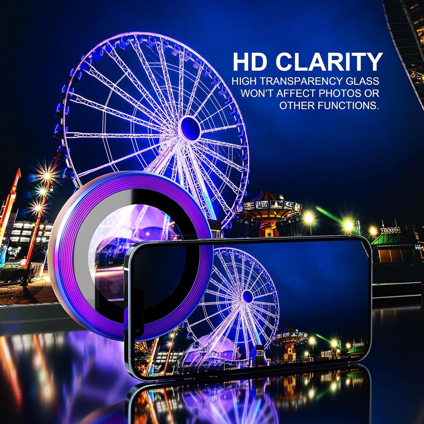 Choiche [3+1 for iPhone 13 Pro/iPhone 13 Pro Max Camera Lens Protector, 9H Tempered Glass Camera Cover Screen Protector Metal Ring Decoration Accessories (Colorful)