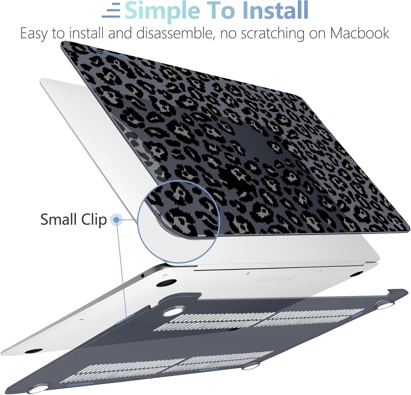 MEEgoodo for MacBook Air 13.3 inch Case 2021 2020 2019 2018 A2337 M1 A2179 A1932, Laptop Shell for MacBook Air M1 with Keyboard Webcam Cover & Trackpad Film & Type C Adapter,Snow Leopard Texture